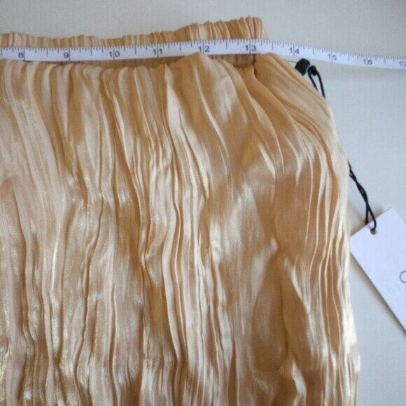 Calvin Klein Skirt Womens M Metallic Gold Shimmery Crinkle Pleated Midi Pull On - Picture 4 of 15